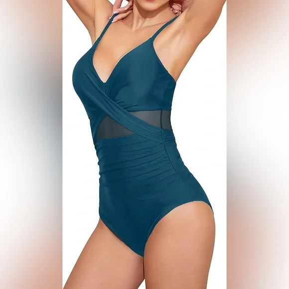 Mesh Insert Ruched Swimsuit - Picture 2 of 11